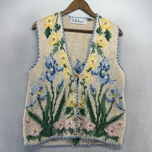 Vintage BellePointe Sweater Vest Womens Small Floral Embroidered Cottagecore 90s
